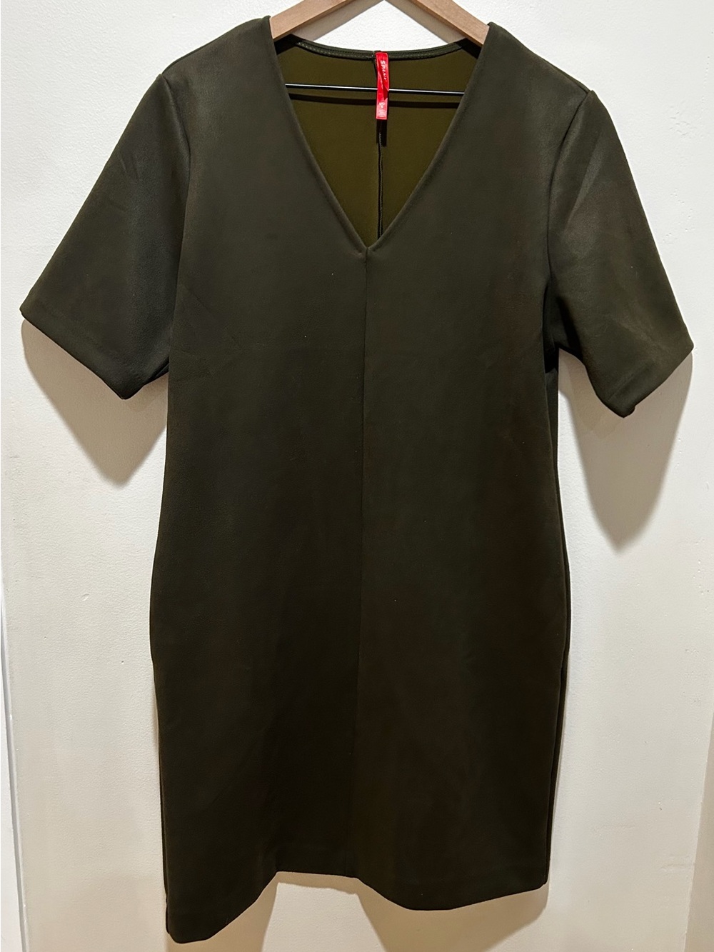 Spanx Utility Green Faux Suede Short Sleeve Column Dress - Women’s Size Large
